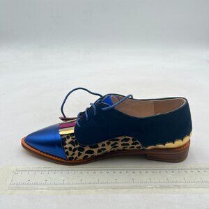 Women's Mixed-Material Lace-Up Heels in Blue and Leopard